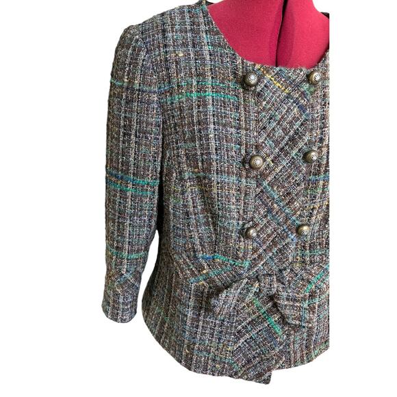Trina Turk Women’s Size 12 Wool Blend Tweed Blazer Bow Detail - Picture 4 of 7